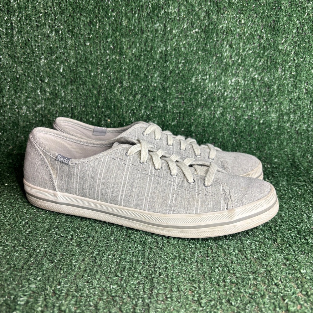 Keds Kickstart Pinstripe Canvas Ortholite Lace Up Sneaker Grey Womens Size 8.5
